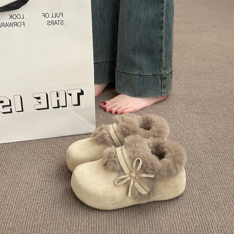 魔术贴小个子厚底毛毛勃肯鞋女2026春冬季新款加绒保暖一脚蹬棉鞋,淘宝优惠券,粉丝福利购,淘宝优惠卷