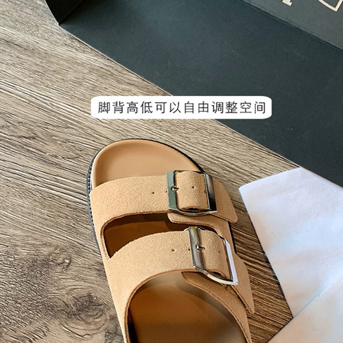 【限时78】真皮勃肯凉拖鞋女夏外穿足弓支撑凉拖大码一字带拖鞋子 - 图3