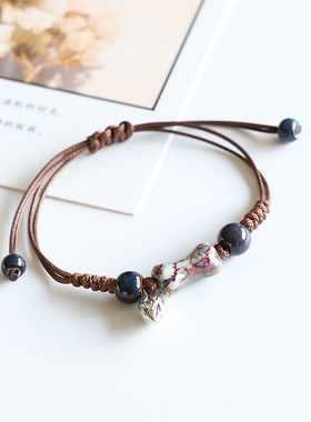 新中式民族风景德镇陶瓷手链串珠手串男女生情侣禅意福袋莲蓬手绳