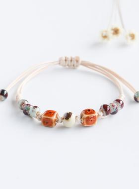 民族风陶瓷手串景德镇瓷珠编织情侣手绳新中式学生小饰品手链手饰