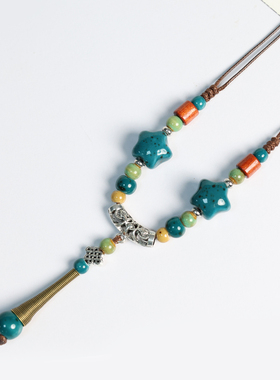 民族风气质百搭陶瓷项链女景德镇毛衣链长款汉服旗袍国潮风配饰品