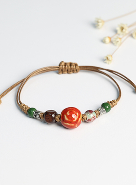 民族风复古陶瓷手链女瓷珠编织手绳串珠手串男情侣闺蜜学生小饰品