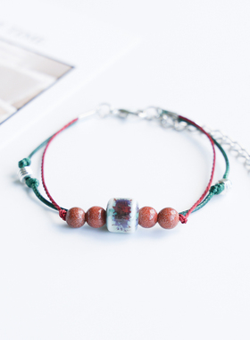 景德镇陶瓷手串天然朱砂手链学生情侣手绳小众设计高级感手饰女