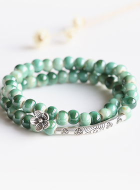 文艺小清新景德镇陶瓷串珠手链瓷珠手串双层中式复古学生闺蜜手饰