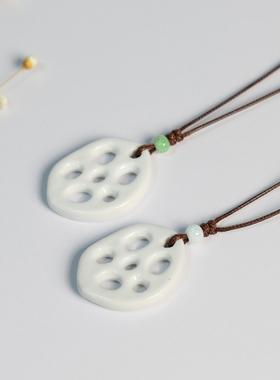 藕断丝连创意藕片项链女景德镇陶瓷吊坠锁骨链男毛衣链情侣款文艺