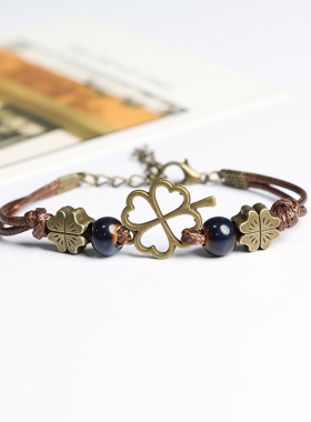 幸运草四叶草好运手链编织手绳男女生情侣款陶瓷手饰手串学生闺蜜