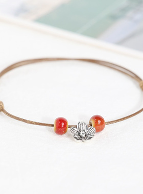 简约百搭款清新小花陶瓷手链女古风文艺手串时尚创意手绳学生手饰