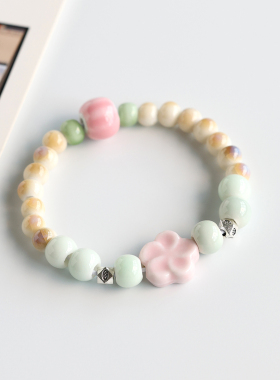 森系小清新陶瓷手链景德镇民族风瓷珠手串情侣串珠手饰闺蜜礼物女