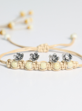 景德镇陶瓷手链女民族风手工串珠手串复古新中式编织手绳秋冬新款