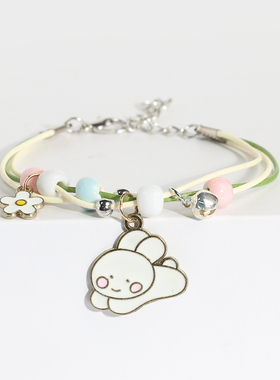 卡通小可爱陶瓷手链女生小清新兔子吊坠手绳夜市爆款手串简约百搭