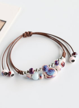 民族风陶瓷首饰景德镇瓷珠编织手绳陶瓷手链新中式手串小众设计感