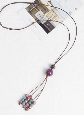 硕果累累民族风陶瓷复古毛衣链长款景德镇项链女秋冬新款百搭气质