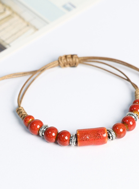 新中式民族风复古景德镇陶瓷手链森系串珠手串女情侣学生古风手绳