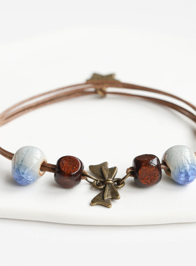 遥望星蝶原创手工陶瓷首饰品手链女时尚简约百搭国潮古风手串显白