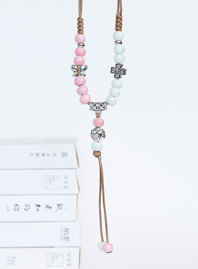 民族风陶瓷项链文艺古风配饰吊坠景德镇瓷珠编织新中式毛衣链长款