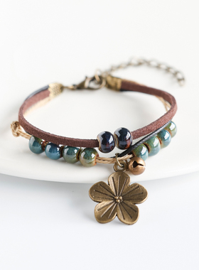 文艺复古蝴蝶款陶瓷手链景德镇瓷珠编织情侣手串女串珠饰品礼物男