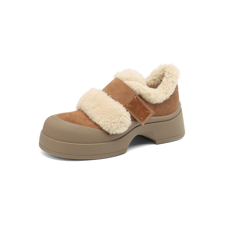 林可可复古真皮厚底毛毛鞋圆头魔术贴乐福鞋女增高加绒雪地靴女,淘宝优惠券,粉丝福利购,淘宝优惠卷