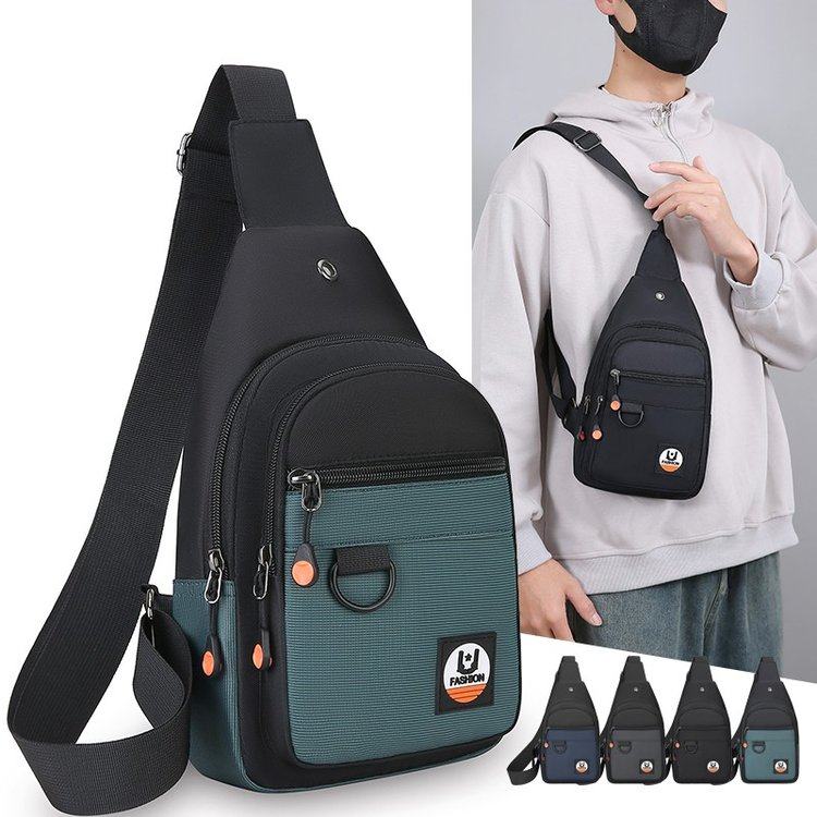 胸包男款男士运动休闲胸前包帆布单肩小背包牛津布黑色斜挎包男,淘宝优惠券,粉丝福利购,淘宝优惠卷