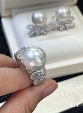 芭家珠宝 花漾邂逅 经典款12-13mm爱迪生淡水珍珠925纯银戒指 特