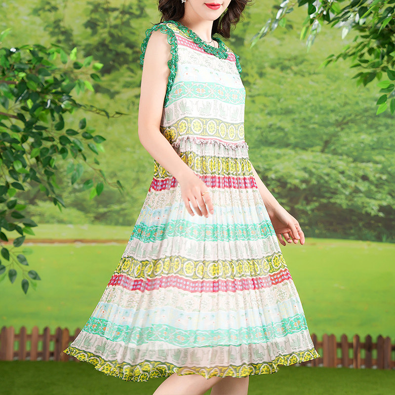 气质宽松桑蚕丝真丝连衣裙2025新款女夏无袖遮肚显瘦印花裙子7192,淘宝优惠券,粉丝福利购,淘宝优惠卷