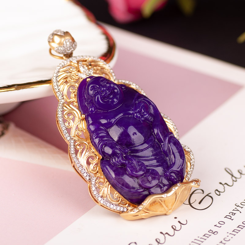 露西奇天然舒俱来18k金镶玉化吊坠 露西奇项坠/吊坠