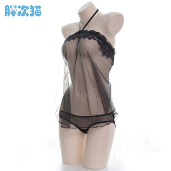 Fairy Benxian Semi-sheer Mesh Nightgown Set Transparent Halter Pajamas Lace Underwear Home Clothing