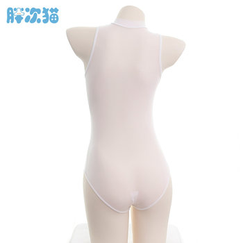 ຄວາມສຸກຄູ່~ zipper wet ice silk zipper semi-transparent one-piece swimsuit girl swimsuit sexy pajamas