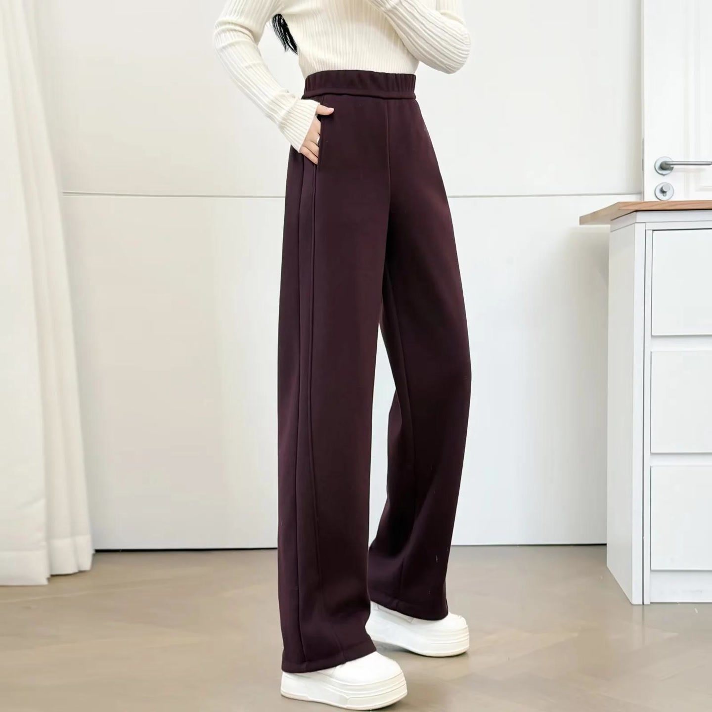 2025新款冬装胖妹妹大码女装加绒直筒阔腿裤女裤子毛呢中年长裤,淘宝优惠券,粉丝福利购,淘宝优惠卷