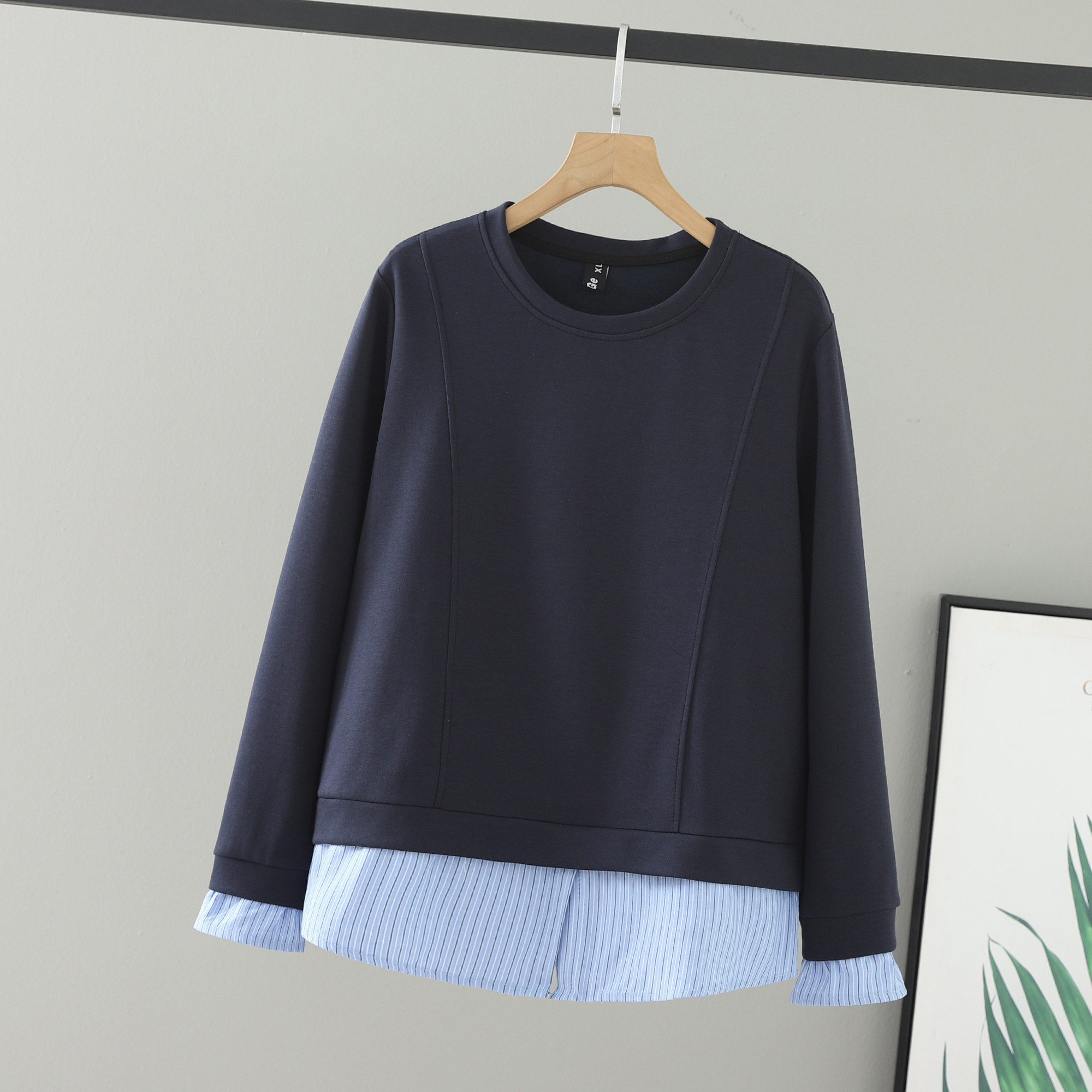 大码女装秋装2025胖mm中年减龄格子拼接假两件上衣微胖圆领女卫衣,淘宝优惠券,粉丝福利购,淘宝优惠卷