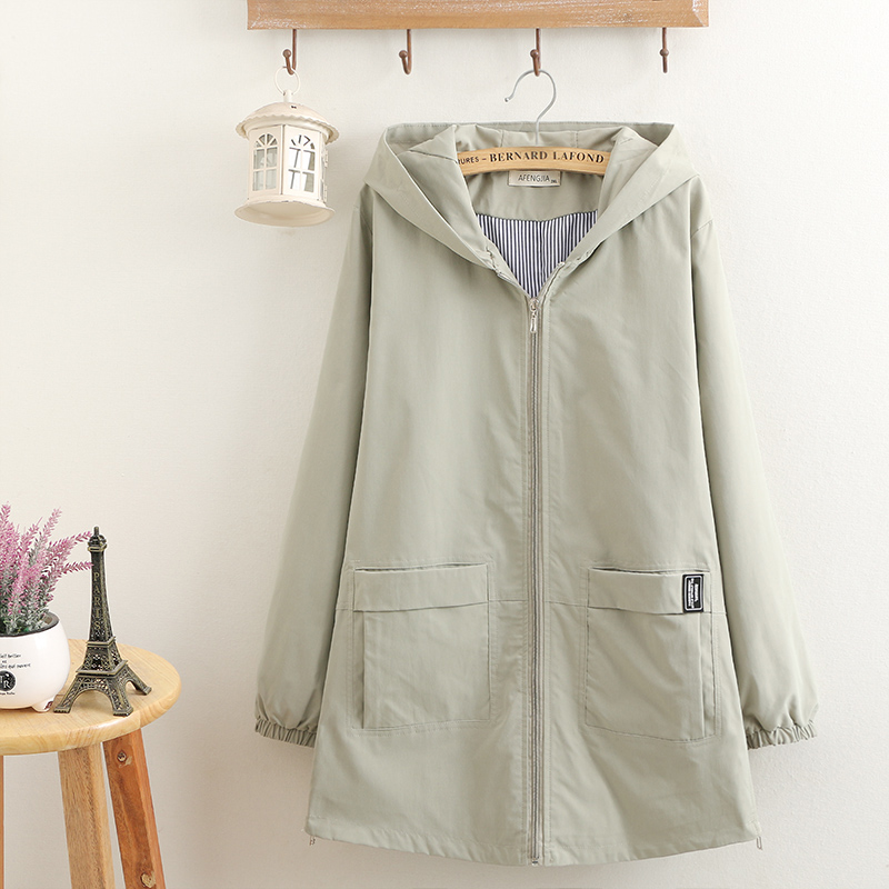 2025胖mm春装宽松中长款胖妹妹上衣200斤女装大码长袖风衣外套女 - 图0