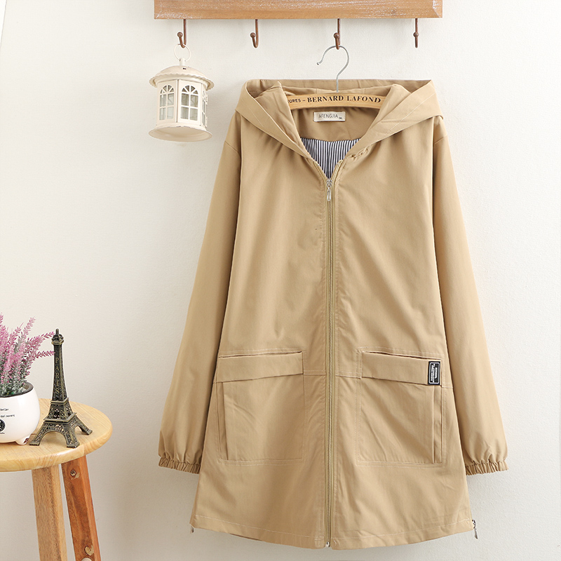 2025胖mm春装宽松中长款胖妹妹上衣200斤女装大码长袖风衣外套女 - 图1