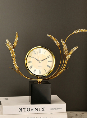 轻奢金属麦穗时钟摆件客厅装饰