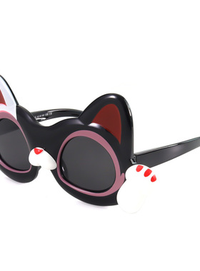 儿童偏光太阳镜卡通可爱招财猫男女童防晒眼镜防紫外线时尚硅胶