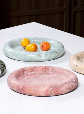 北欧轻奢天然大理石圆形果盘托盘家居客厅婚庆聚会桌面干果零食盘