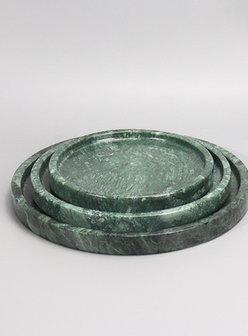 高端酒店样板间民宿现代卫浴印度绿托盘绿色天然大理石首饰置物盘