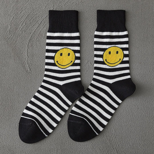 Chaussettes Smiley, mi-mollet, vêtements d'extérieur en coton rayé