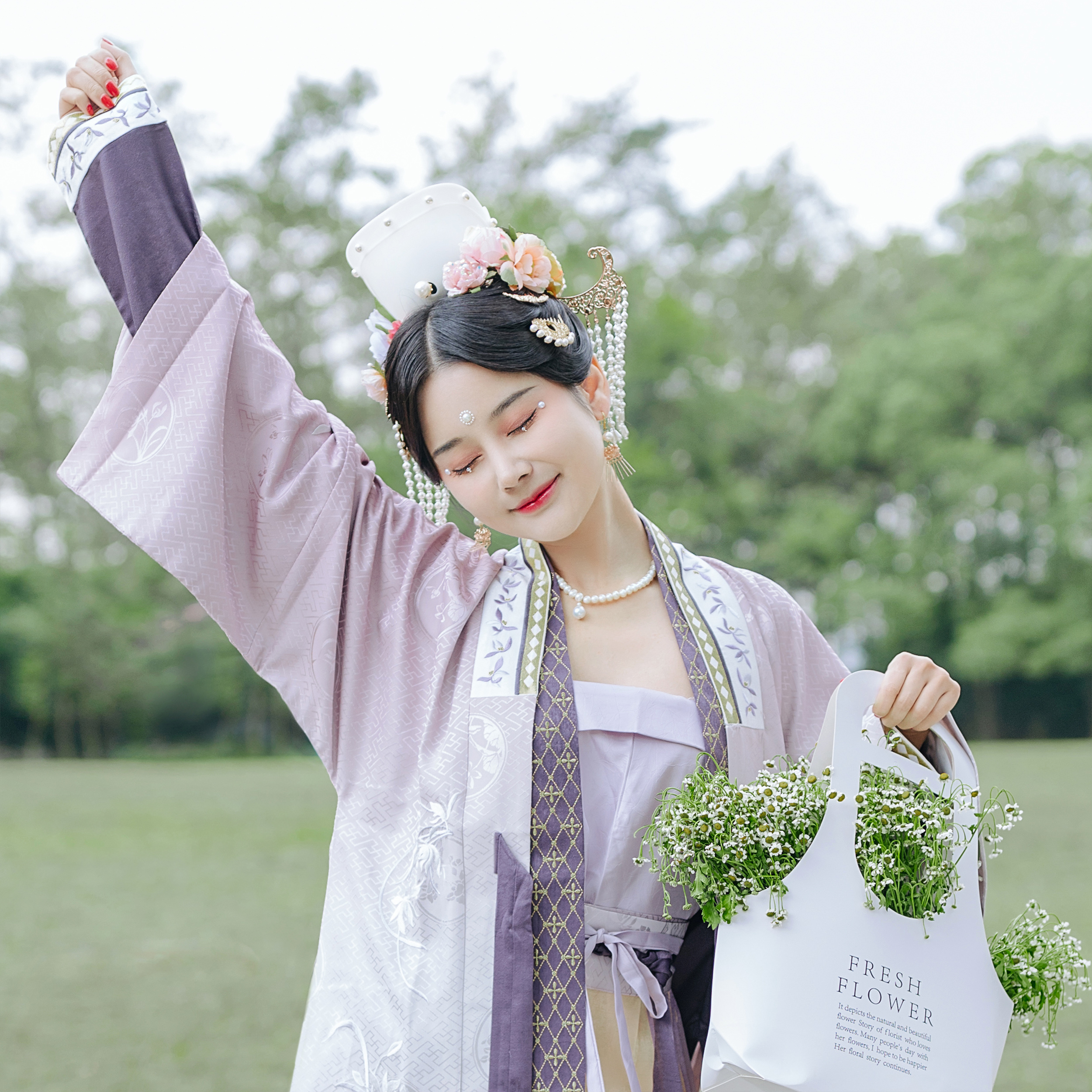 后雨山汉服宋风树脂发冠莲花冠山口冠山陵冠原色金色轻盈大气百搭-图0