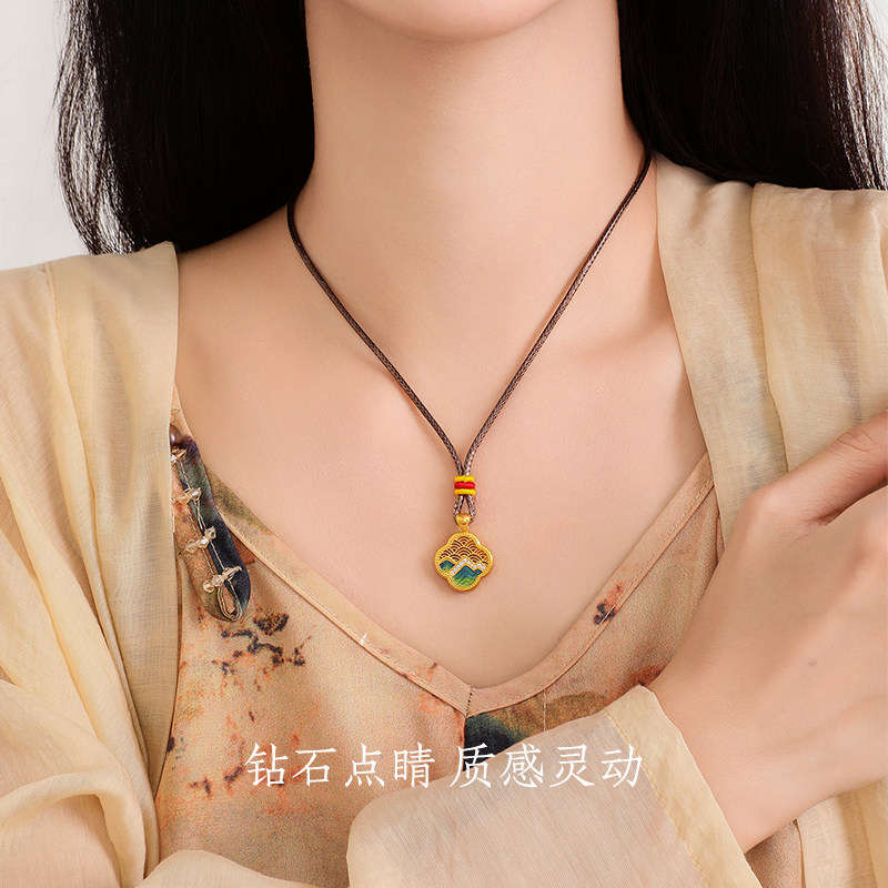 周大生福韵国宝足金钻石吊坠黄金点钻千里江山配绳生日礼物送女友,淘宝优惠券,粉丝福利购,淘宝优惠卷