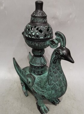 凤鸟纹单凤鸟形熏炉仿古青铜器工艺家居装饰摆件烟云涧非遗文化品