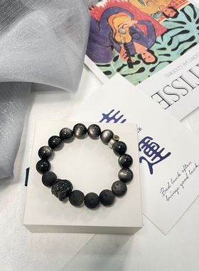 珠宝创意设计手工雕刻星陨醒狮银曜石手链国风古装配饰男女