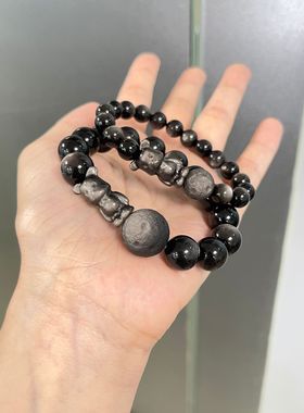 私奔到月球创意元素银曜石手链小熊月球手串时尚网红单品厂家