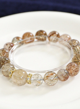 高货天然黑金超七水晶手链云母双轮金发晶钛晶男女款手串礼物