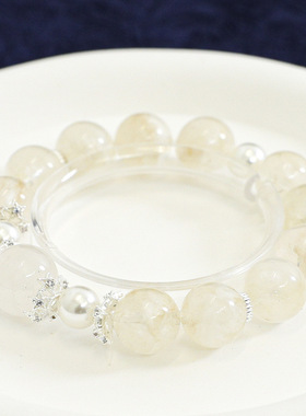 高货天然雪花幽灵水晶单圈手链新矿种白幽灵手串大点位能量水晶