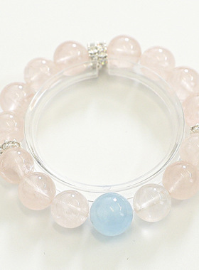 【桃花坞】高货天然冰菊粉水晶手串女款单圈新款海蓝宝手链