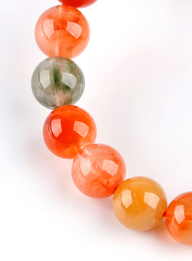 天然福禄寿手串 高货兔毛发晶手链红黄绿招财东海可塘水晶