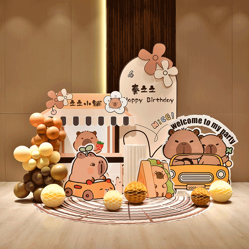 卡皮巴拉水豚主题生日布置一周岁快乐装饰派对场景气球背景墙kt板,淘宝优惠券,粉丝福利购,淘宝优惠卷