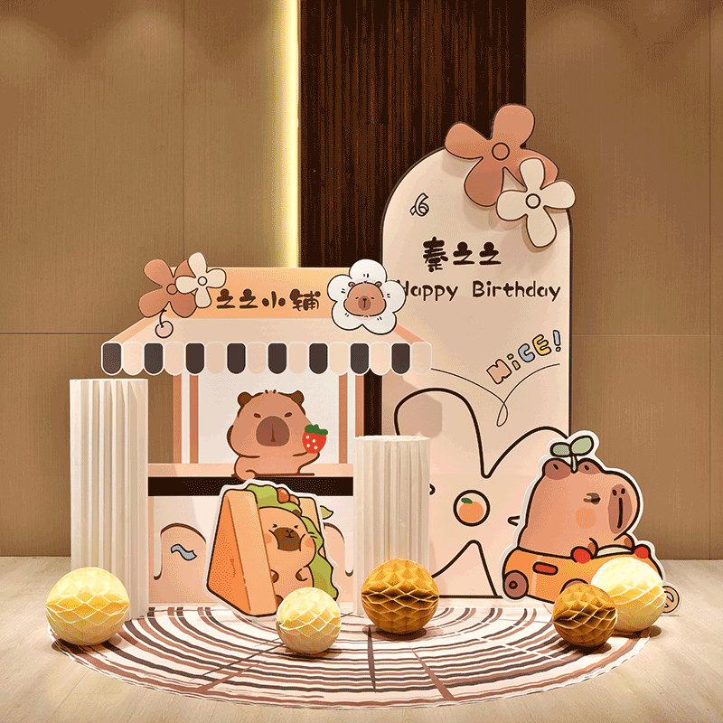 卡皮巴拉水豚主题生日布置一周岁快乐装饰派对场景气球背景墙kt板,淘宝优惠券,粉丝福利购,淘宝优惠卷