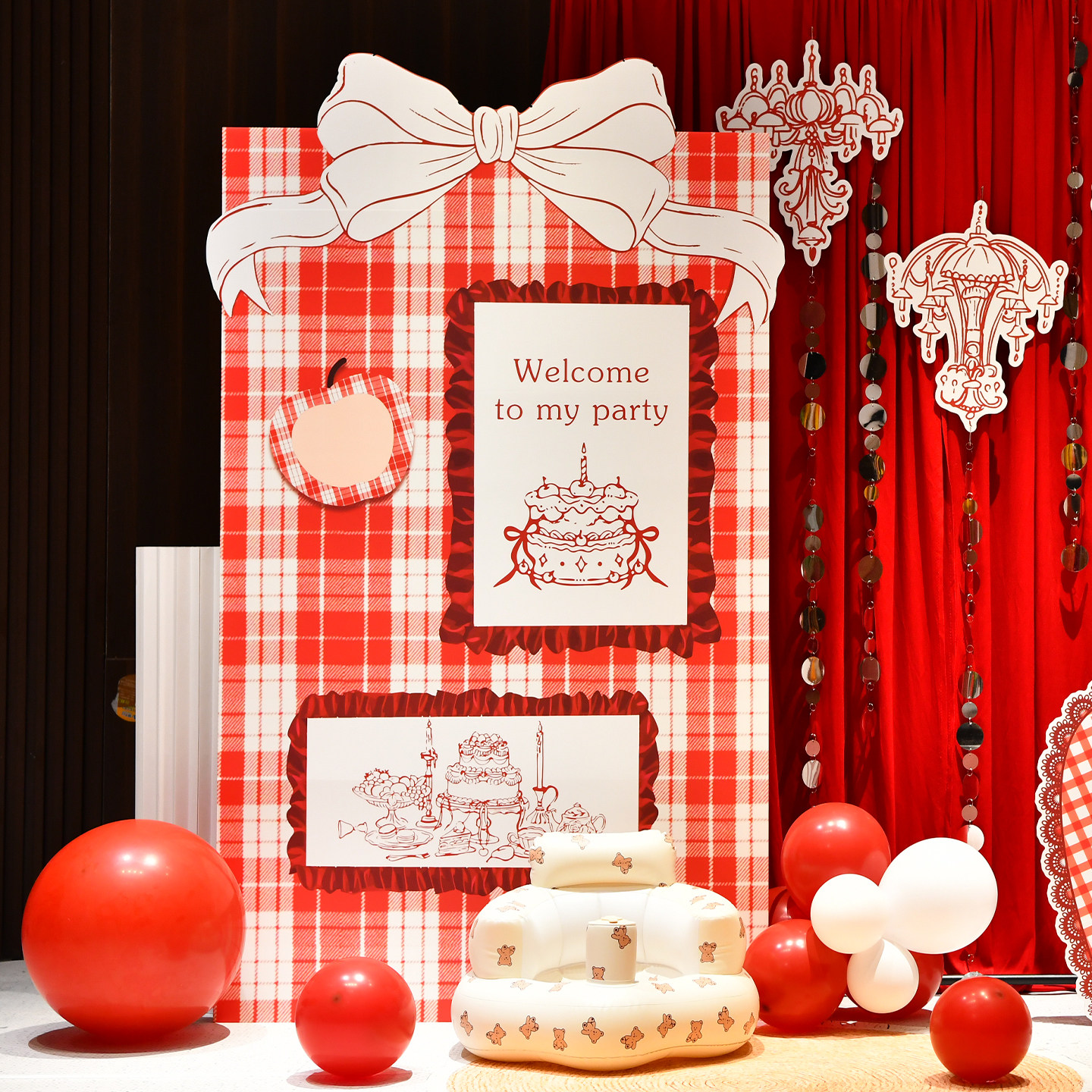 法式蝴蝶结套装格子派对装饰气球宝宝周岁生日场景布置kt背景板墙,淘宝优惠券,粉丝福利购,淘宝优惠卷