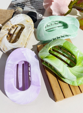 欧美大理石渐变发夹不硌头扁平椭圆抓夹感鲨鱼夹发饰