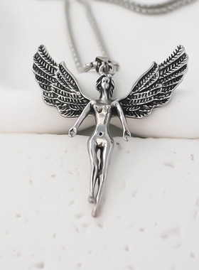 热销新款不锈钢项链时尚创意天使之翼吊坠感情侣款颈链